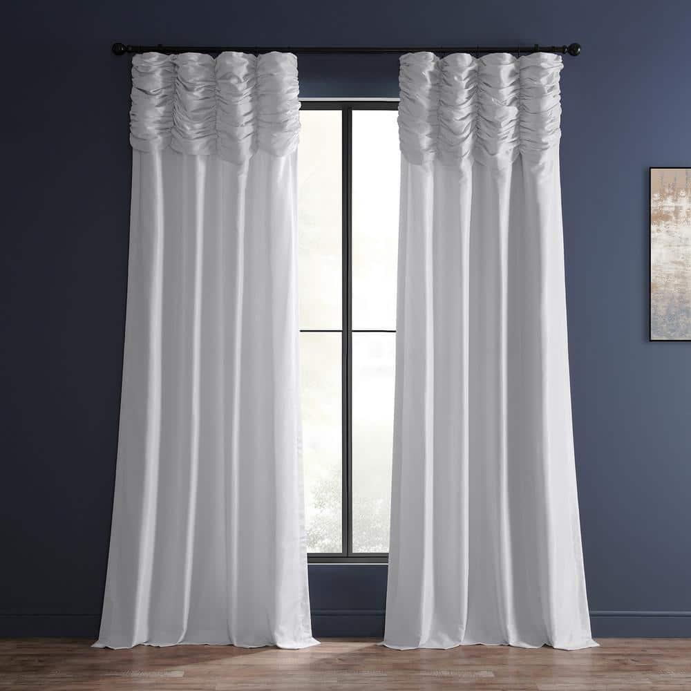 Exclusive Fabrics Ex. Fabrics Ruched Textured Faux Dupioni Silk Curtain (1 Panel) Ice 50 X 108 108 Inches