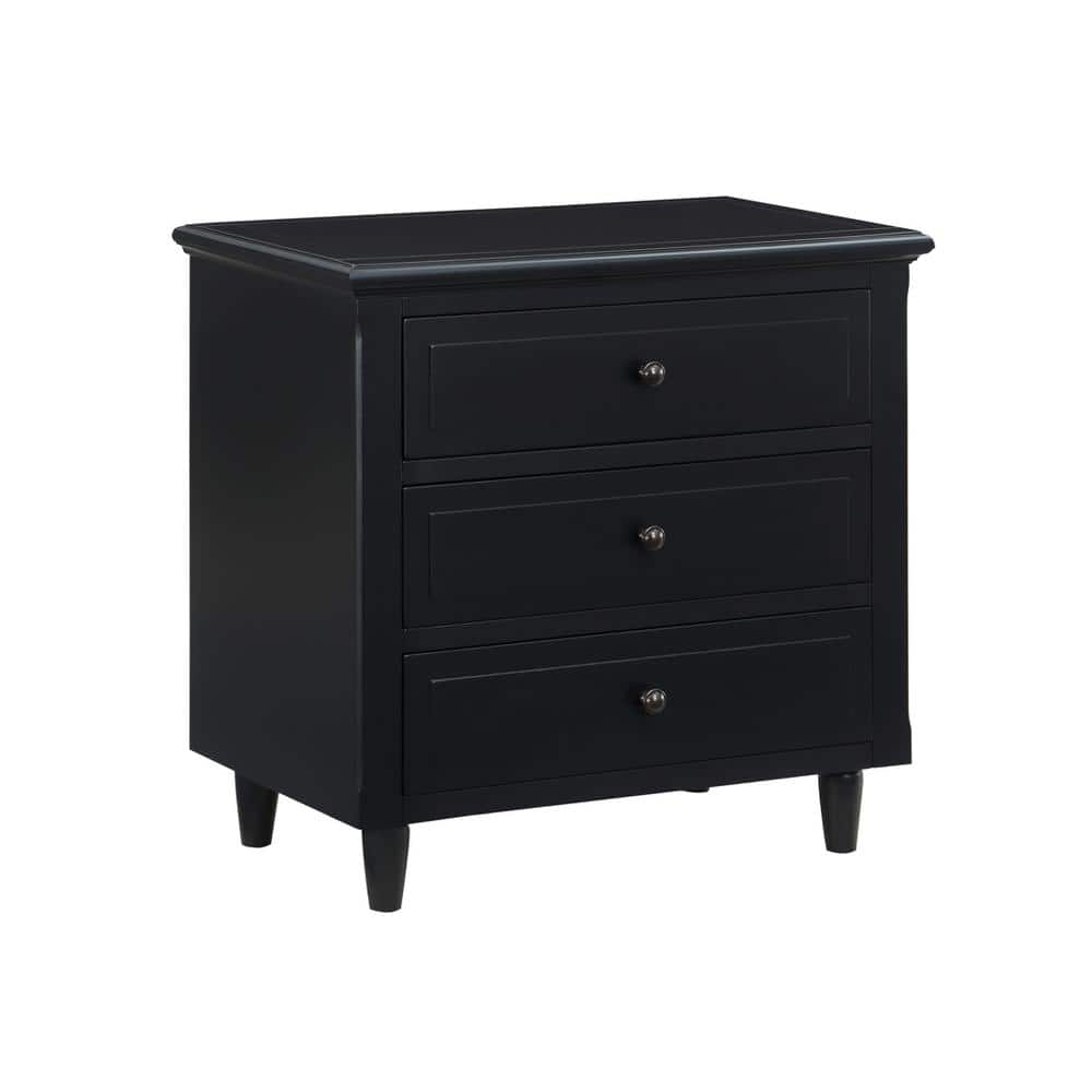 Glavbiku Modern 3 Drawer Nightstand,Wood Bedside Table for Bedroom,Black,28.1" H x 27.9" L,Adult