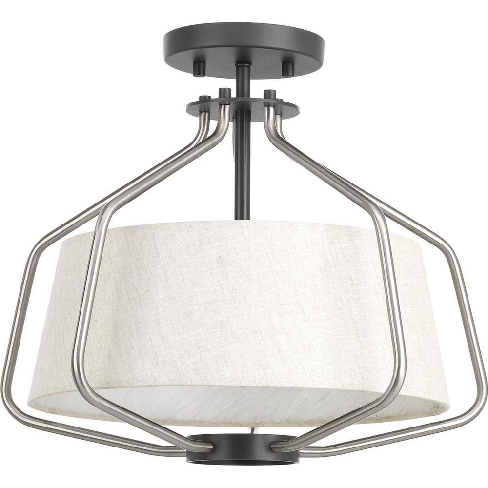 P350102-009-Progress Lighting-Hangar - Close-to-Ceiling Light - 2 Light - Drum Shade in Farmhouse style - 16 Inches wide by 13.25 Inches high-Brushed
