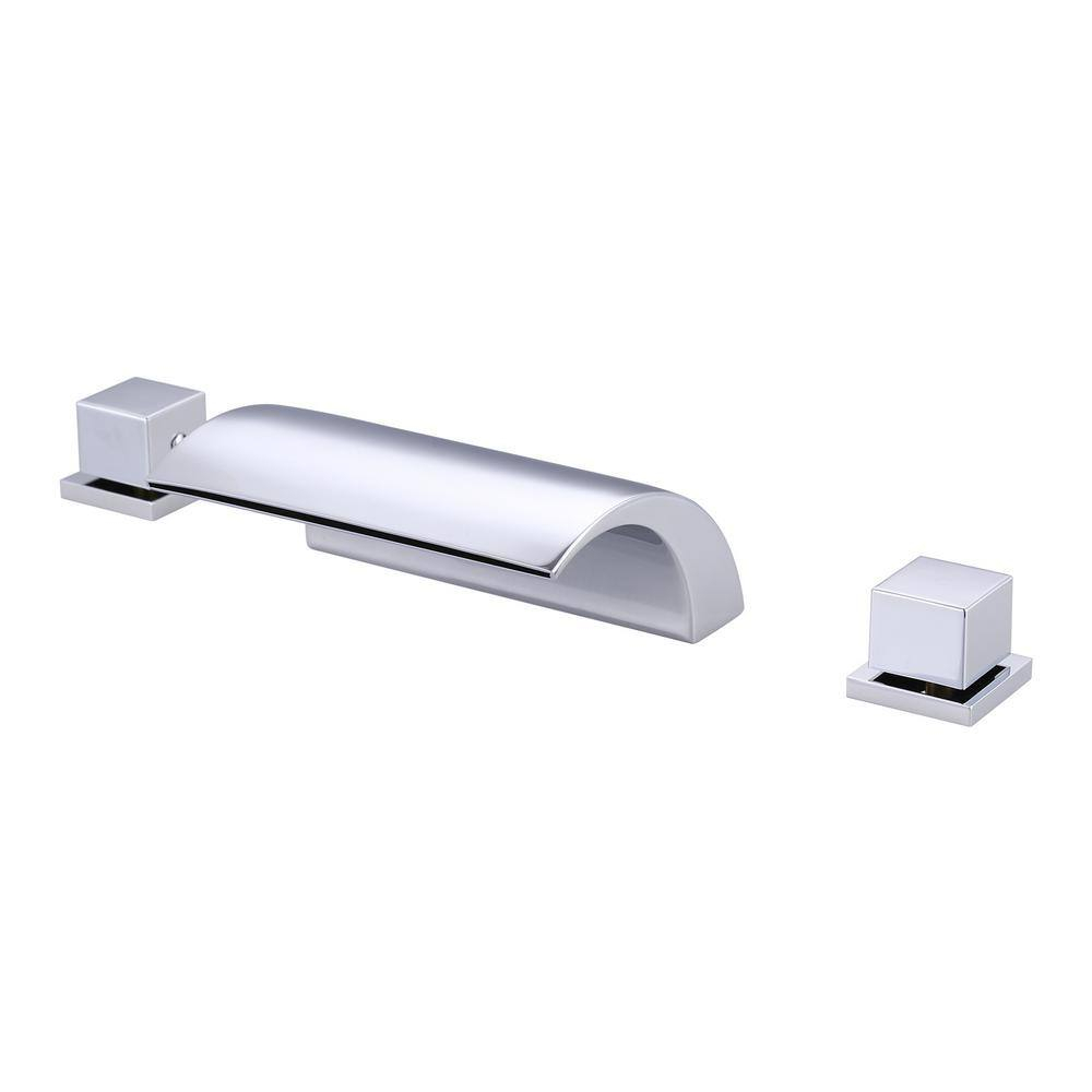 Chrome Double Handle Deck Mounted Roman Tub Faucet in Brass