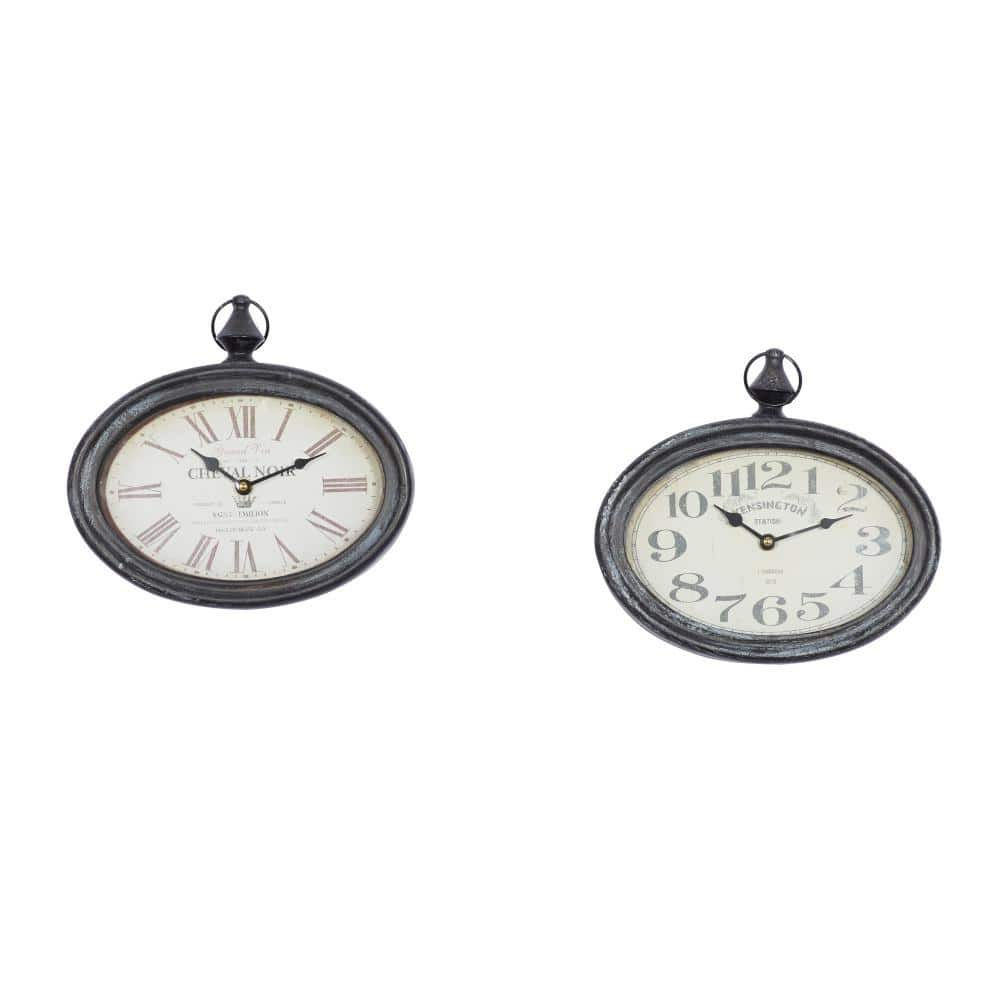 DecMode 12"H, 11"W Cream Metal Pocket Watch Style Wall Clock (2 Count)