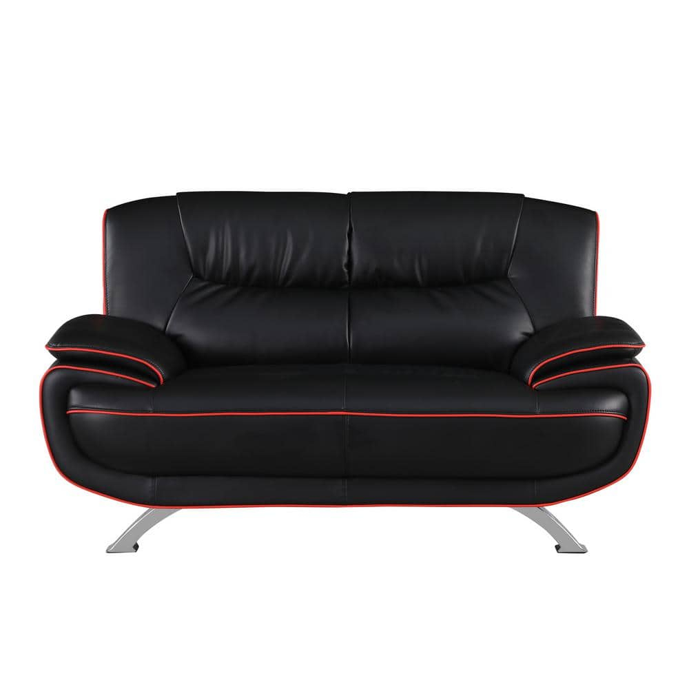 Sleek Leather Loveseat, Black - 40 in.