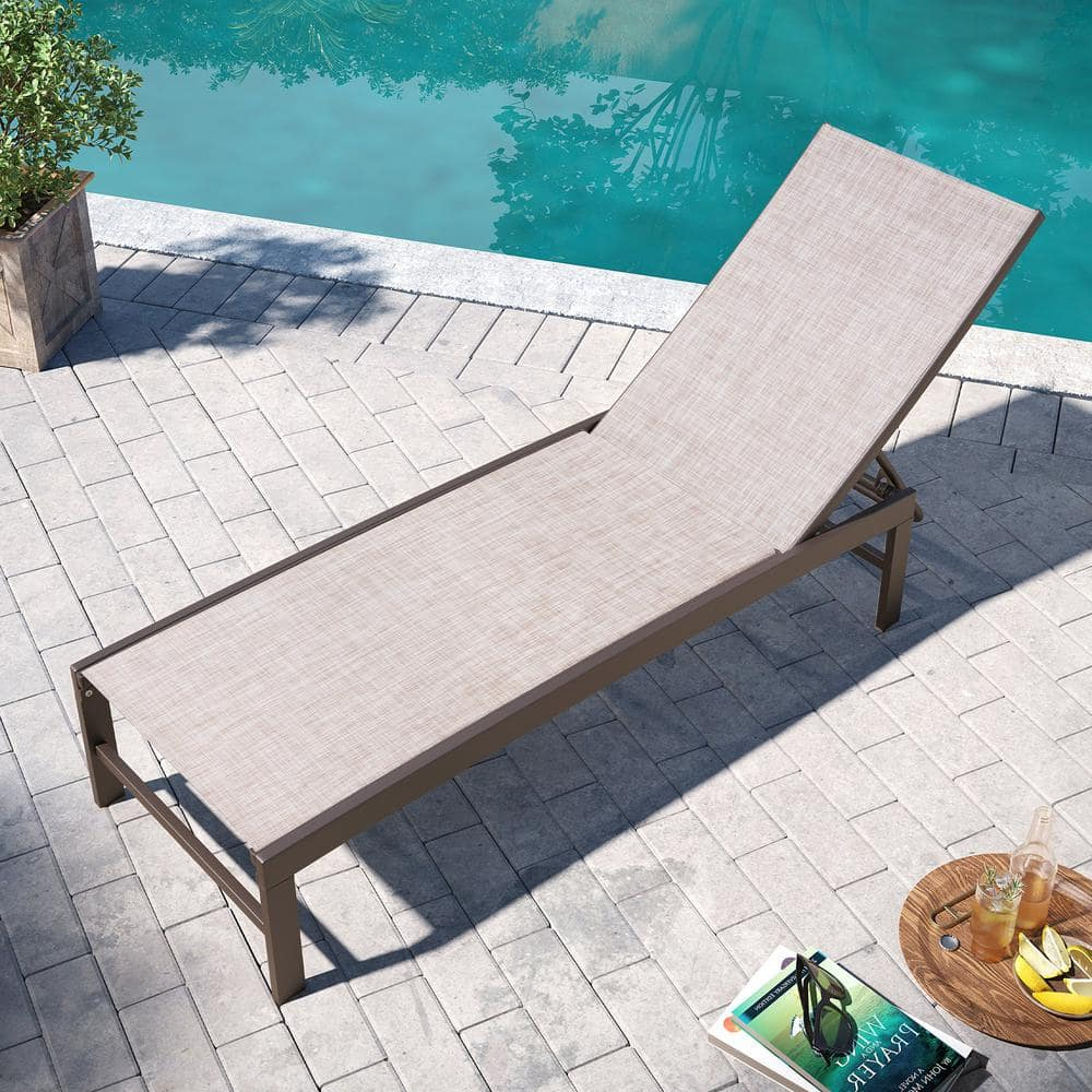 Pellebant Outdoor Chaise Lounge Aluminum Patio Adjustable Chair,Beige