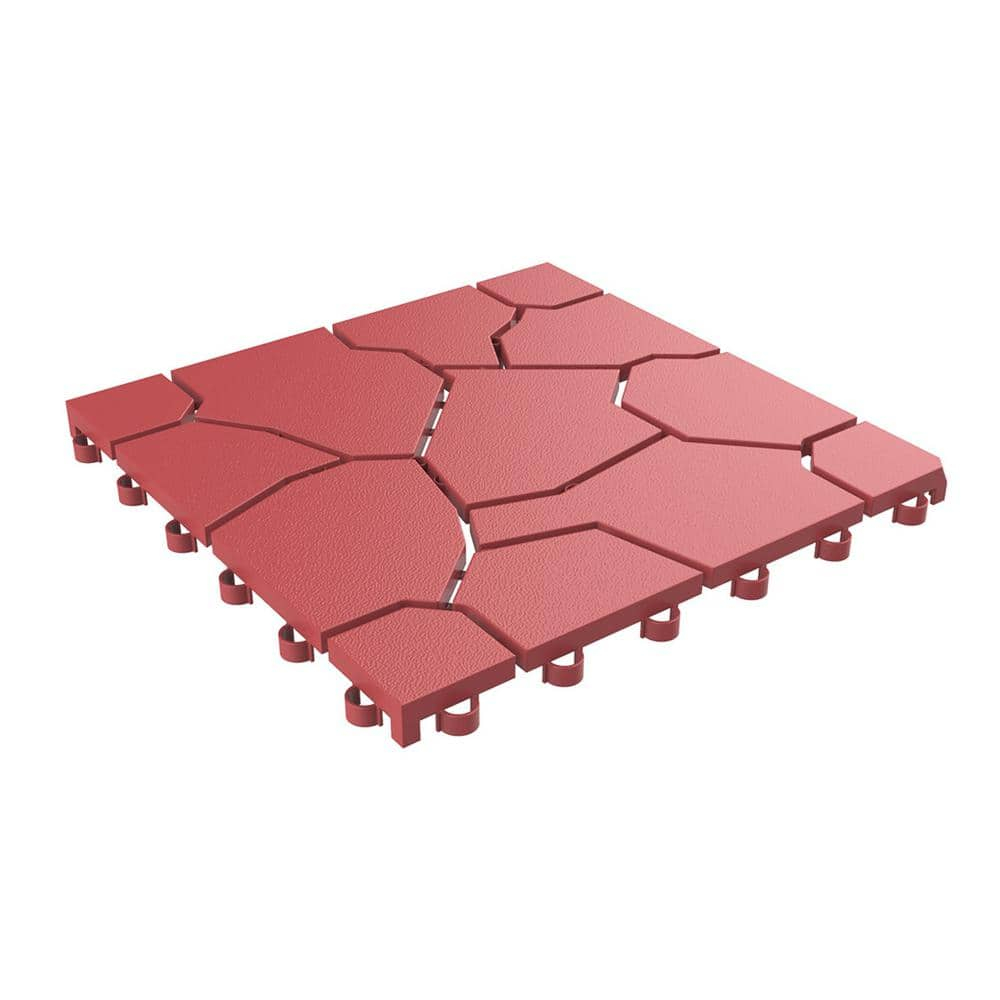 Pure Garden 6-Pack Polypropylene Interlocking Deck Tiles for Outdoors (Red)