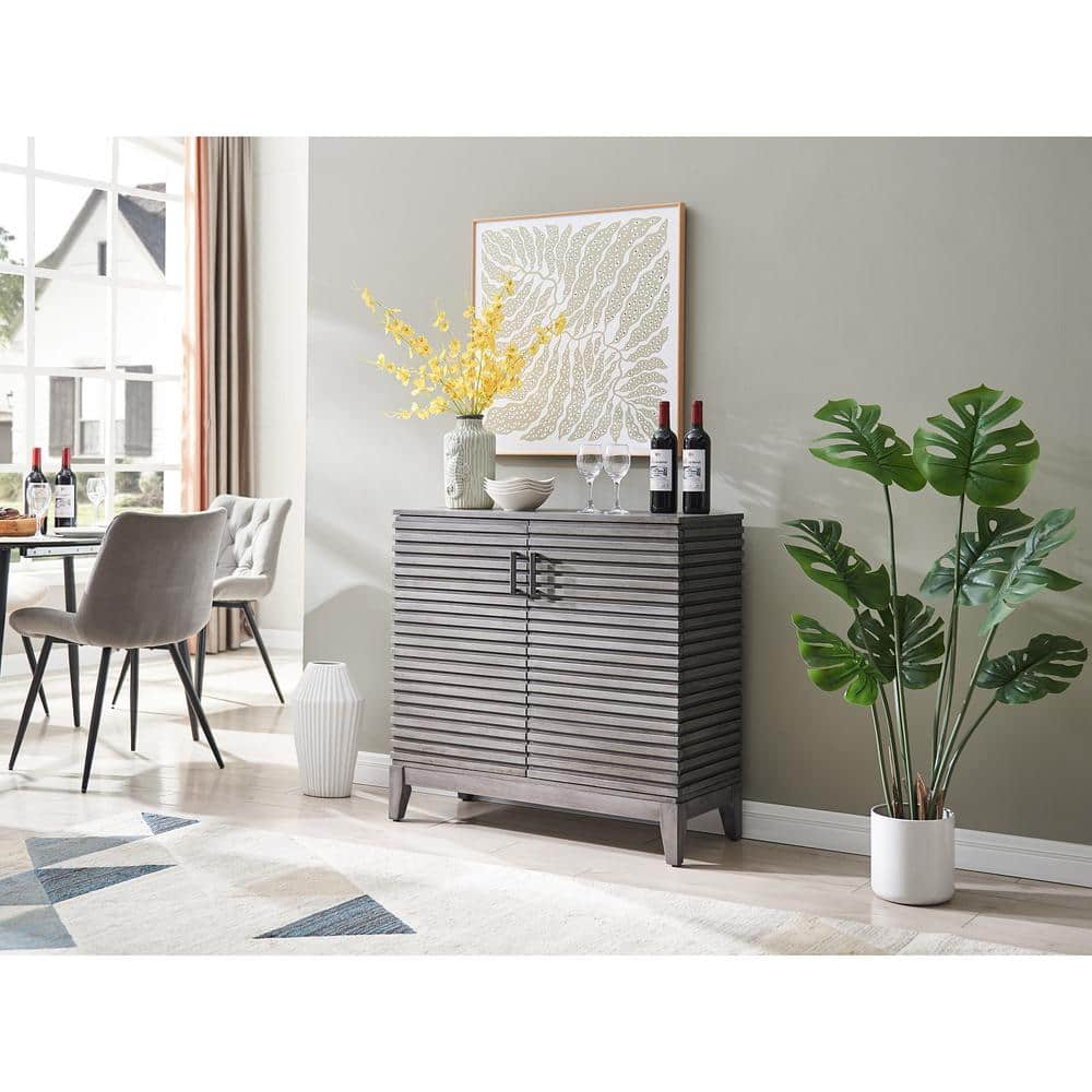 Morden Fort Wood Buffet Cabinet with Storage, 36" Sideboard Cabinet with Solid Wood Legs, Mid Century Modern Credenza with Adjustable Shelves for Dining Room, Living Room and Entryway