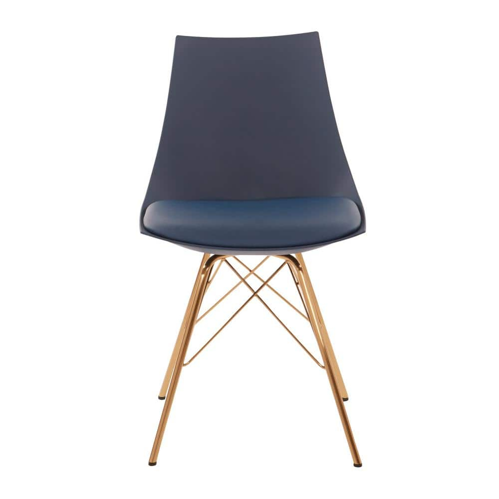 OSP Home Furnishings Oakley Chair in Navy Faux Leather with Gold Chrome Base