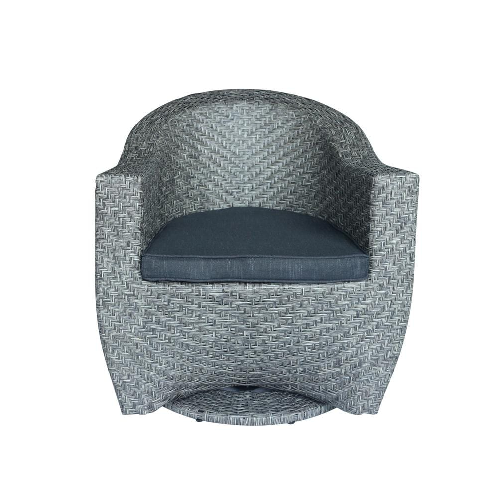 Noble House Larchmont Outdoor Wicker Swivel Chair Mixed Black and Dark Gray
