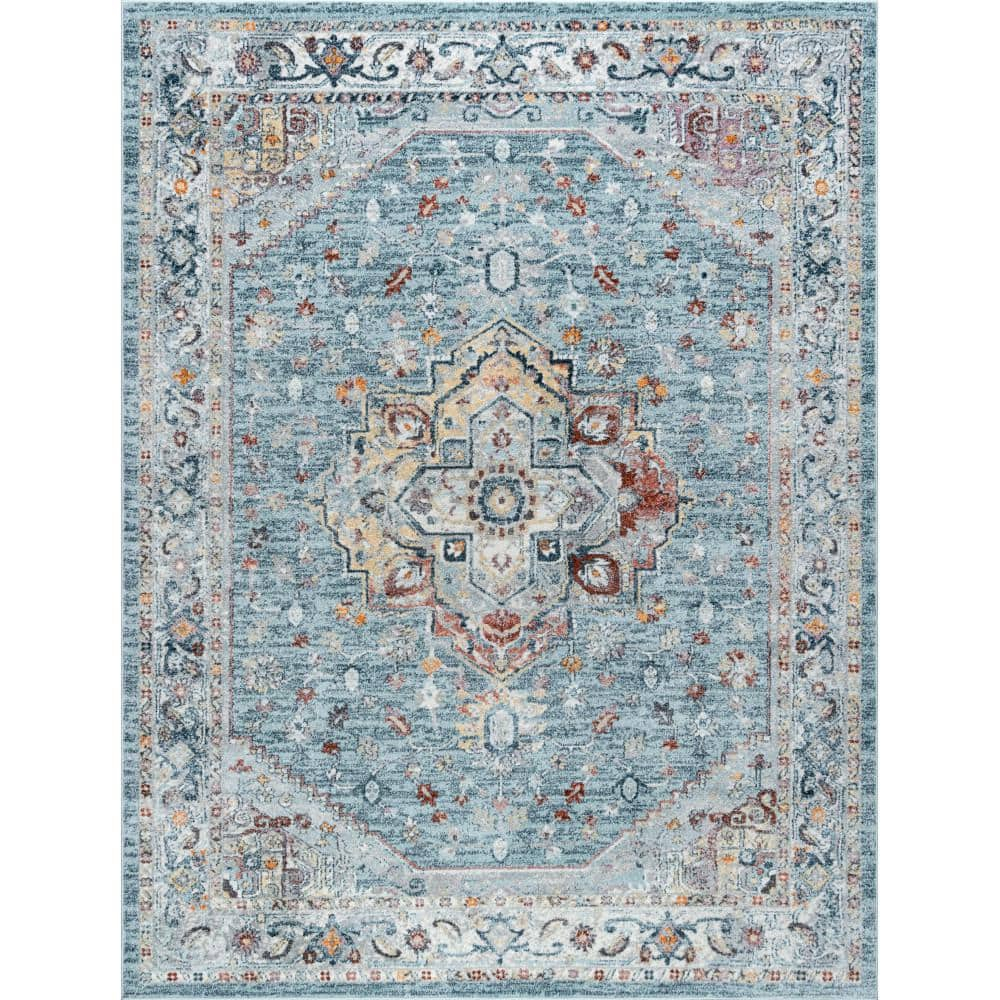 Tayse Wakefield 5 x 8 (ft) Loomed Polypropylene Gray Blue Rectangular Indoor Area rug