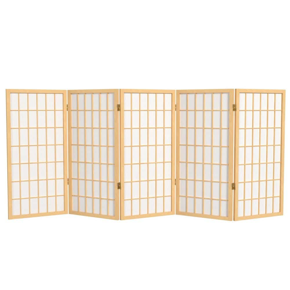 Oriental Furniture 3 Ft Tall Window Pane Shoji Screen, Natural, 5 panel
