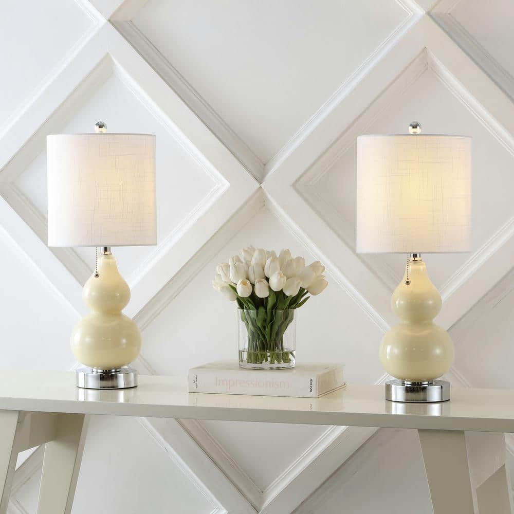 JONATHAN Y JYL1125A-SET2 Cora 22" Classic Vintage Glass LED Table Lamp with USB Charging Port, Coastal, Contemporary, Traditional for living room, bedroom Bulb Included, Cream (Set of 2)
