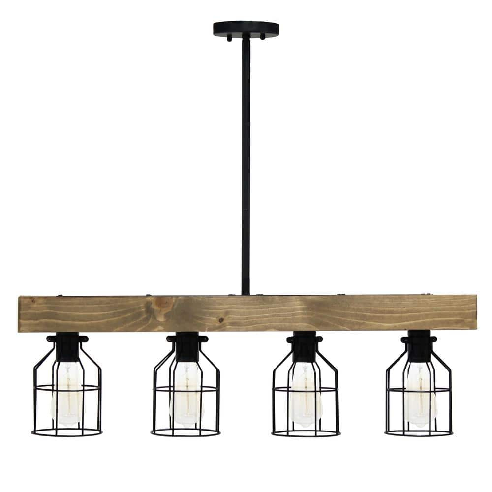 Elegant Designs 47.5" Farmhouse Rustic Cage Ceiling Pendant, Restored Wood, Black/Brown