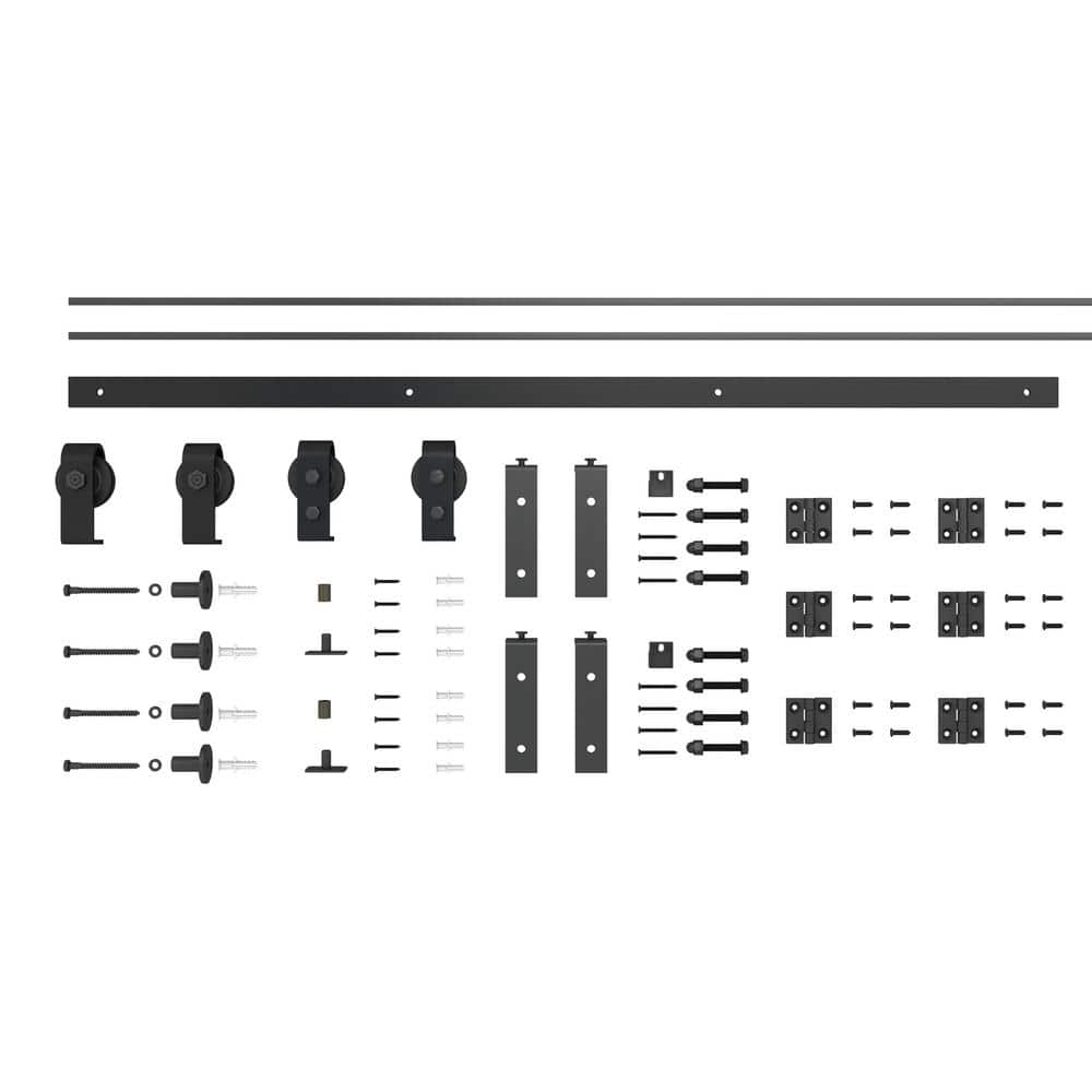 48-inch x 80-inch Black MDF Double Bi-Fold Barn Door with Sliding Hardware