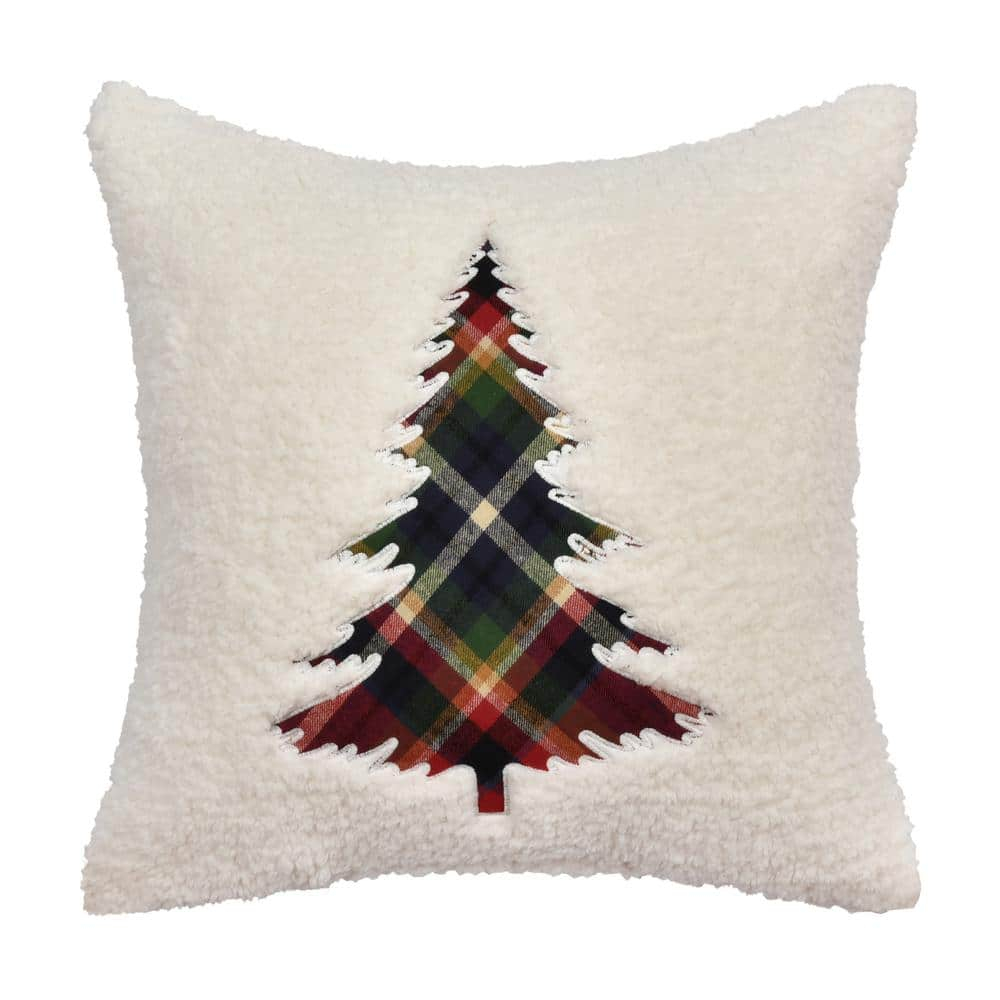 Asher White Plaid 20" Square Embellished Throw Pillow