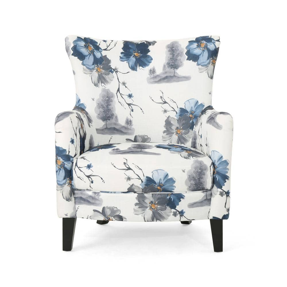 Arabella Dark Brown Floral Velvet Wood Club Accent Chair