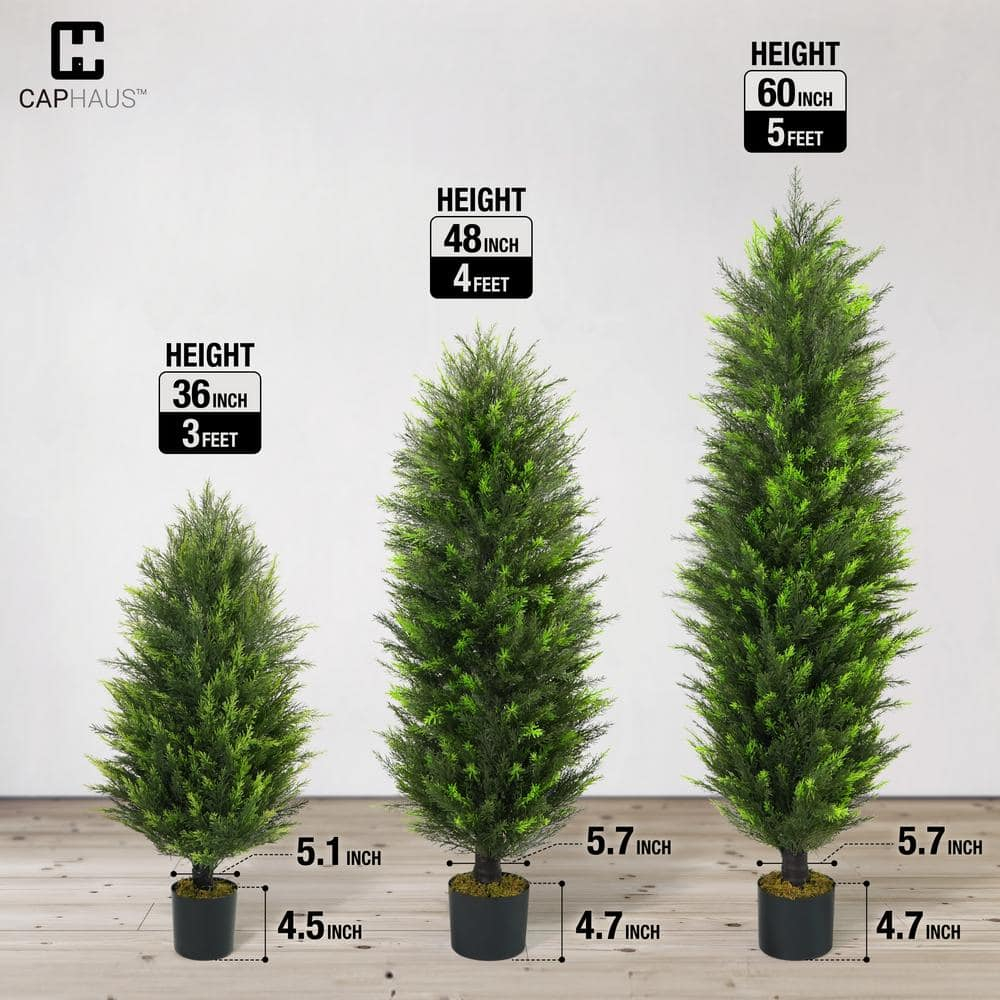 CAPHAUS 3 FT Artificial Cedar Tree Set of 2, 36 Inch Fake Boxwood Topiary w/Dried Moss, Natural Faux Plants for Outside Planter, UV Resistant, Artificial Tree Indoor, Outdoor Patio Décor