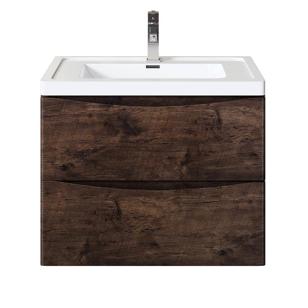 Eviva Smile 30" Rosewood Modern Bathroom Vanity Set with Integrated White Acrylic Sink