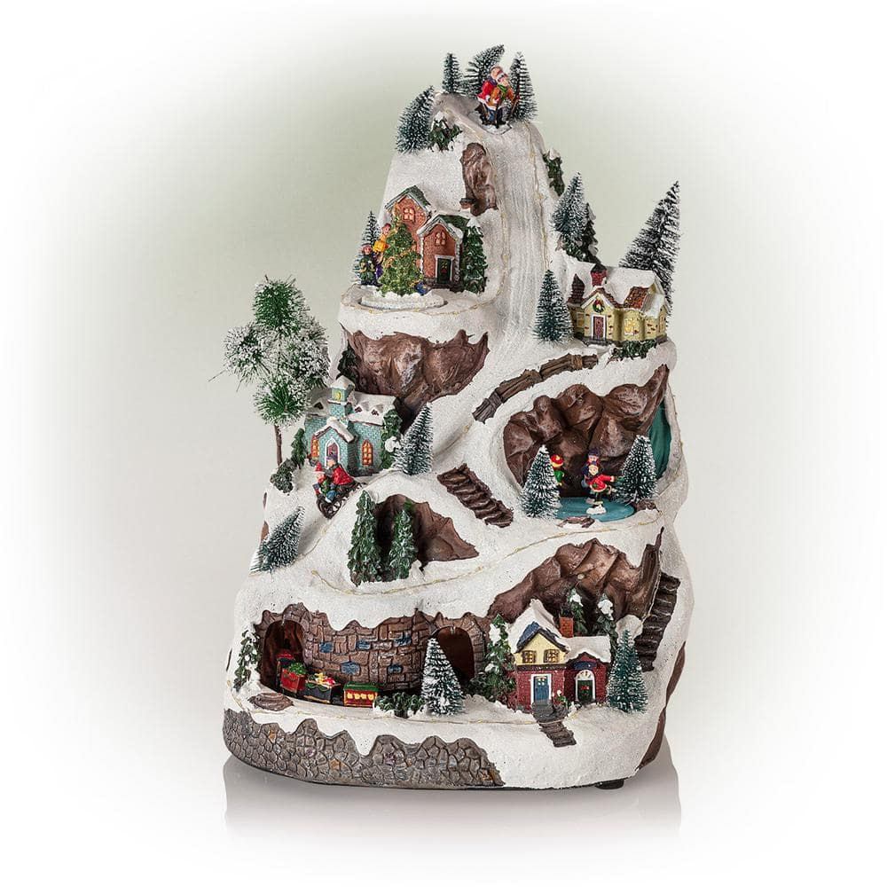 18-Inch Snowy Mountain Village with LED Lights and Music