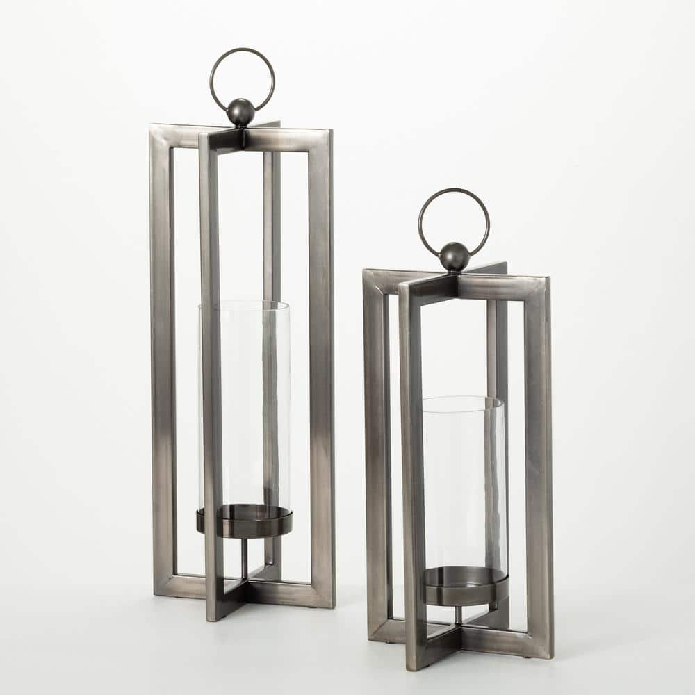 18"H and 23.5"H Sullivans Modern Industrial Lantern - Set of 2, Black