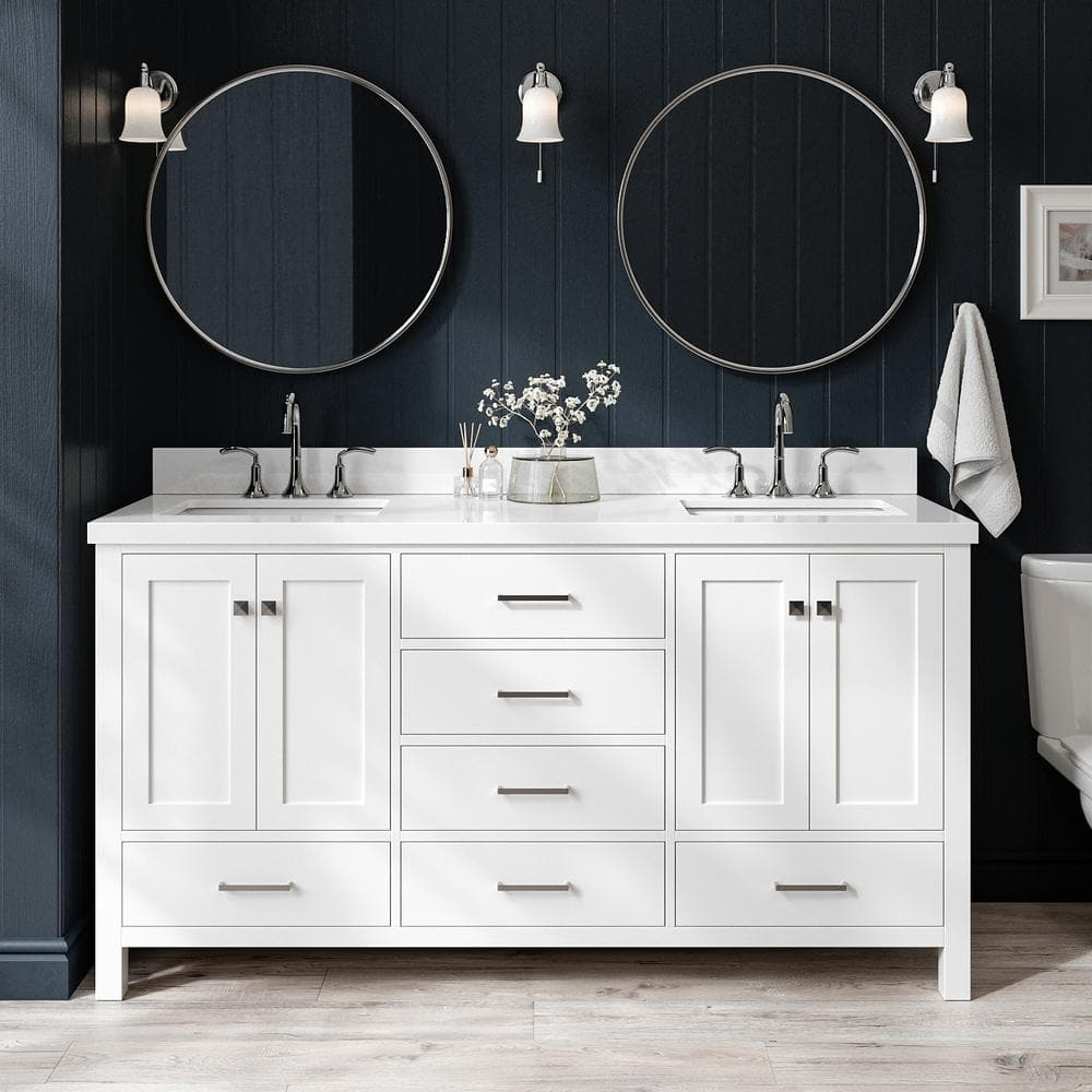 Ariel A067dwqrvo Cambridge 67" Free Standing Double Rectangular Basin Vanity Set - White
