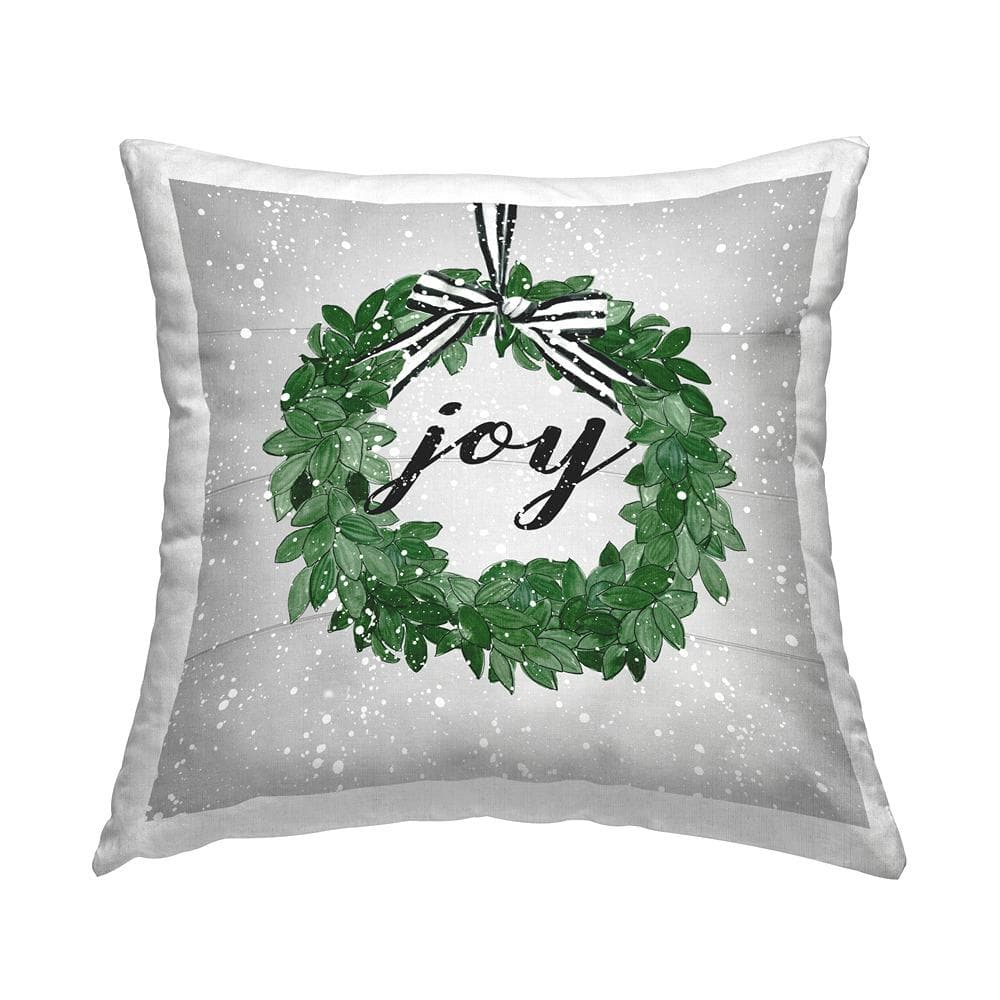 Stupell Industries Snowy Joy Wreath Square Decorative Printed Throw Pillow, 18 x 18