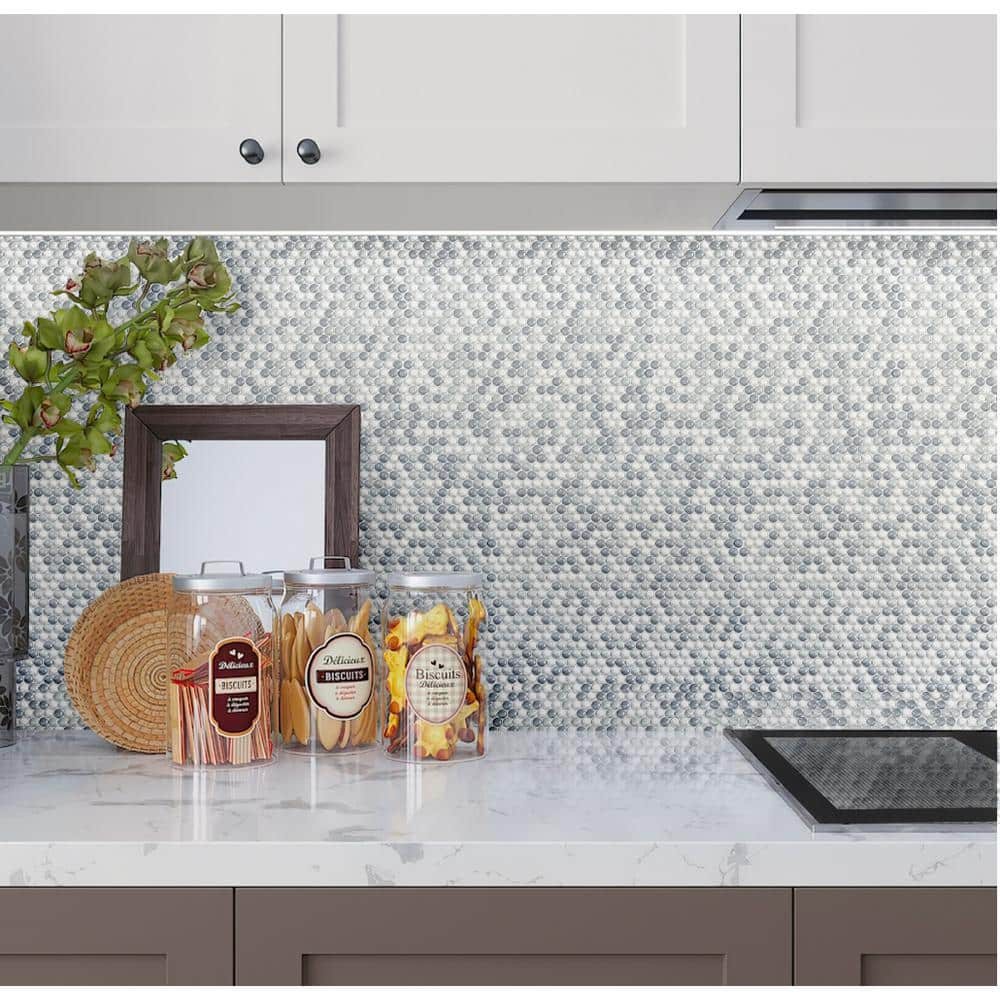 5 pack White and Gray 12.5-in X 12.8-in Recycled Glass Mosaic Floor and Wall Tile (5.56 sq ft/case)