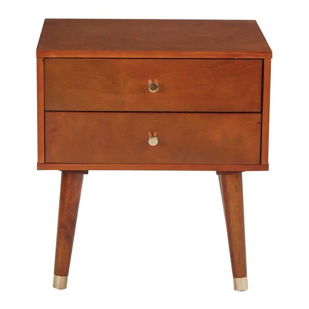 OSP Home Furnishings Cupertino Side Table w/ 2 Drawers in Light Walnut Finish and K/D Legs