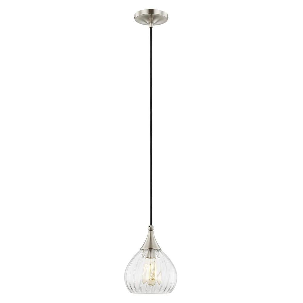 Livex Lighting 7" 1-Light Clear Glass & Metal Single Pendant in Brushed Nickel