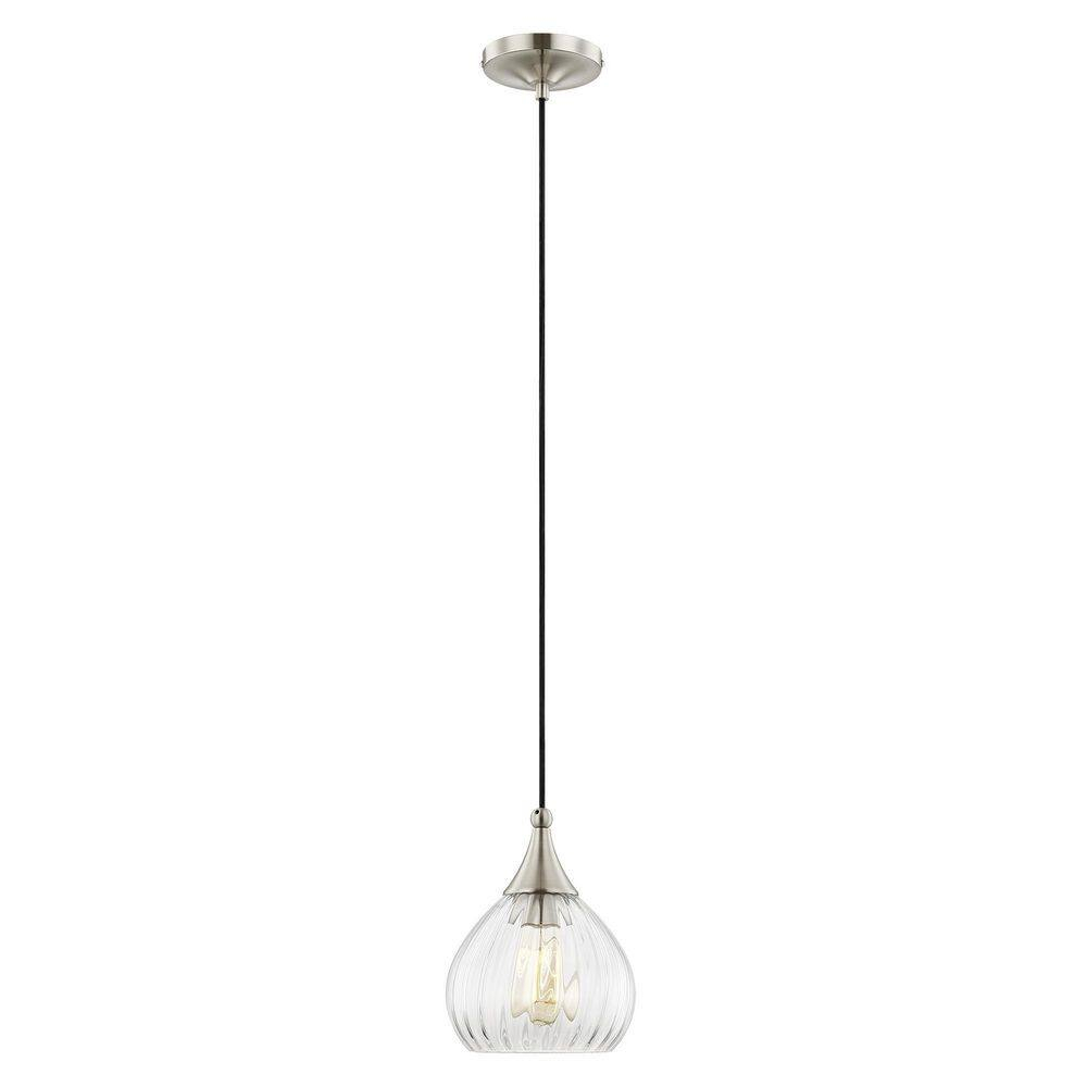 Livex Lighting 7" 1-Light Clear Glass & Metal Single Pendant in Brushed Nickel