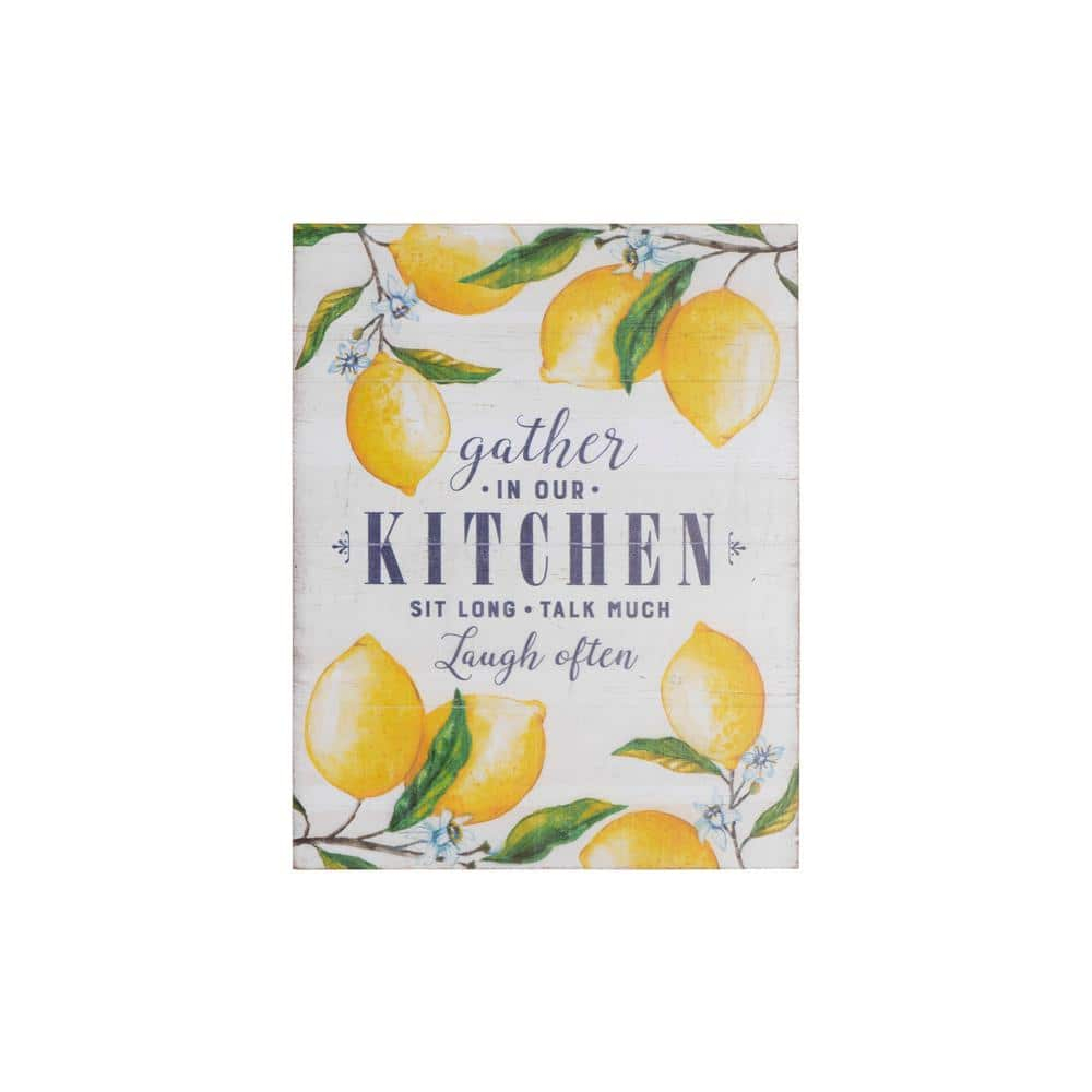 Creative Co-Op "Gather in Our Kitchen…" Wood Wall Décor with Lemons