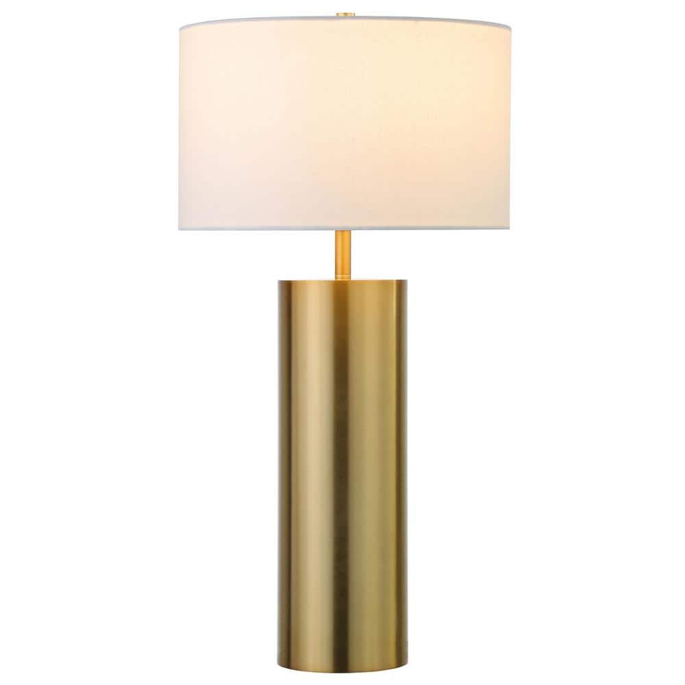 Evelyn&Zoe York 29.5" Mid-Century Modern Metal Table Lamp with White Drum Fabric Shade