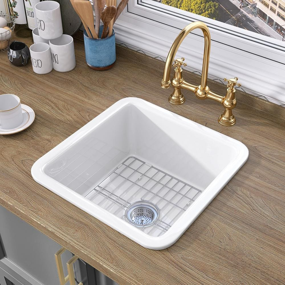18 Inch Glossy White Fireclay Single Bowl Bar Sink