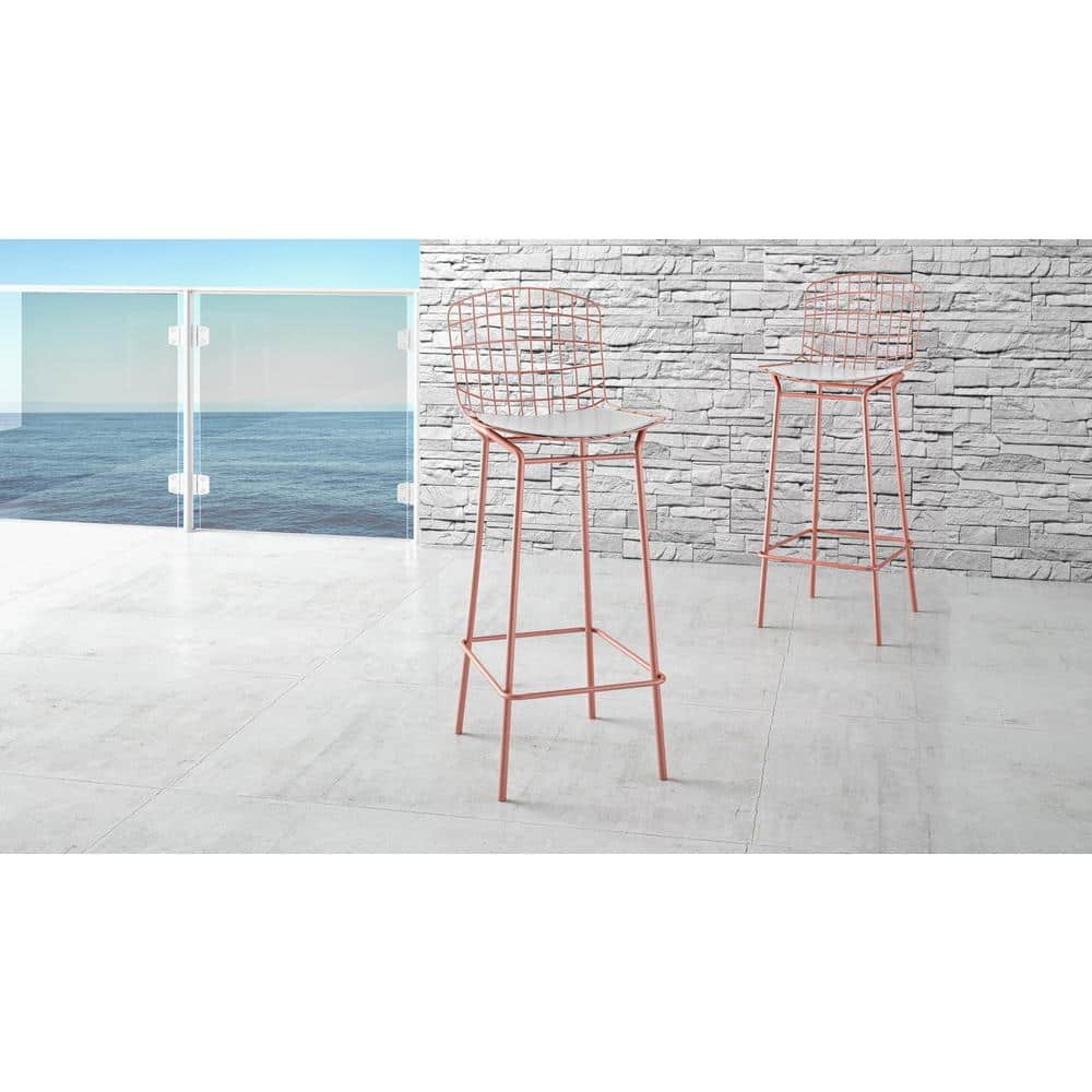 Madeline 41.73" Barstool with Seat Cushion in Rose Pink Gold and White