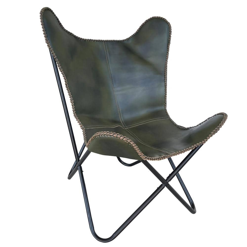 Genuine Leather Butterfly Chair  Forest Green