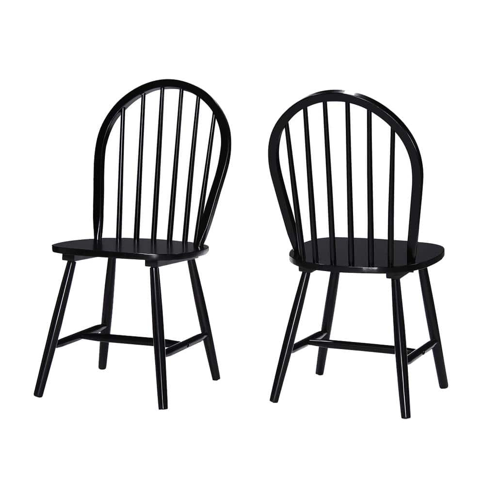 Noble House Conrad Farmhouse Rubberwood Dining Chairs, Set of 2, Black, White