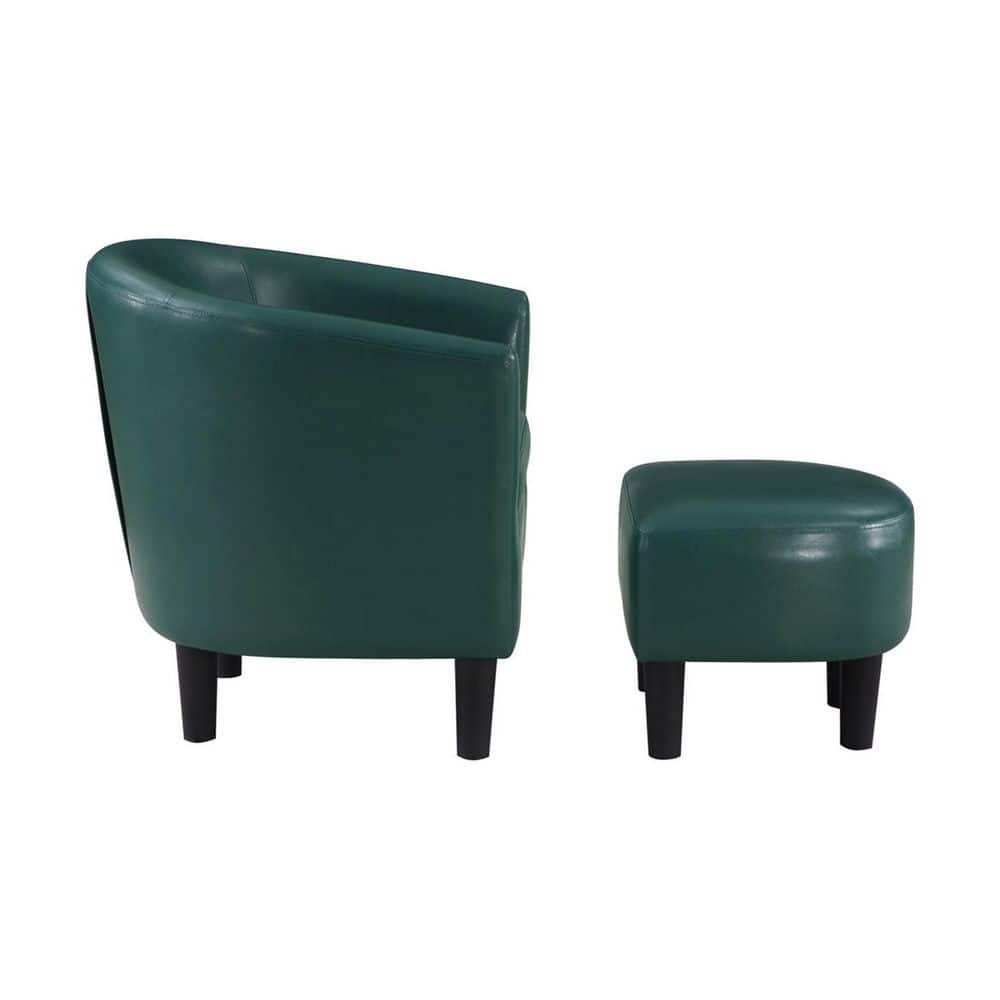 Convenience Concepts Take a Seat Churchill Accent Chair with Ottoman, Forest Green Faux Leather