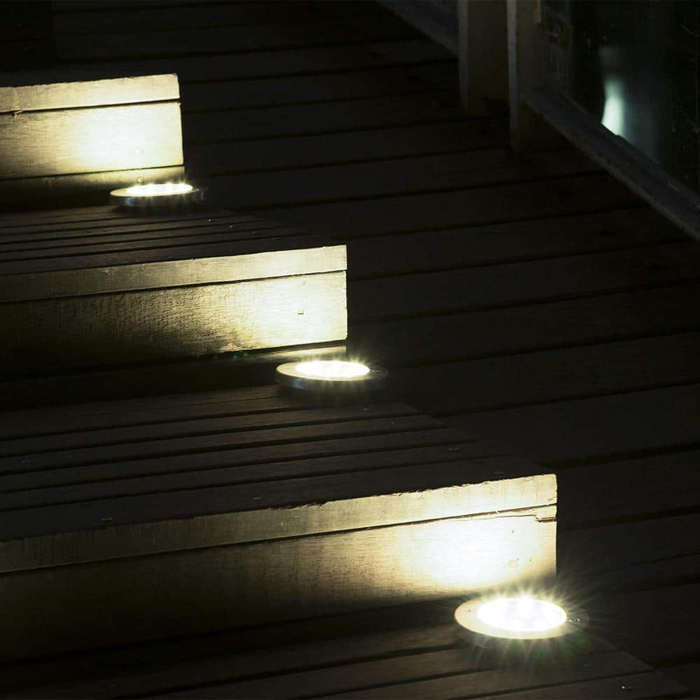 Solar Lights Outdoor, Solar Disk Lights 8 LED Waterproof Solar Lights Outdoor for Patio Pathway Garden Lawn Yard Driveway Deck Walkway - Warm White (8 Pack)