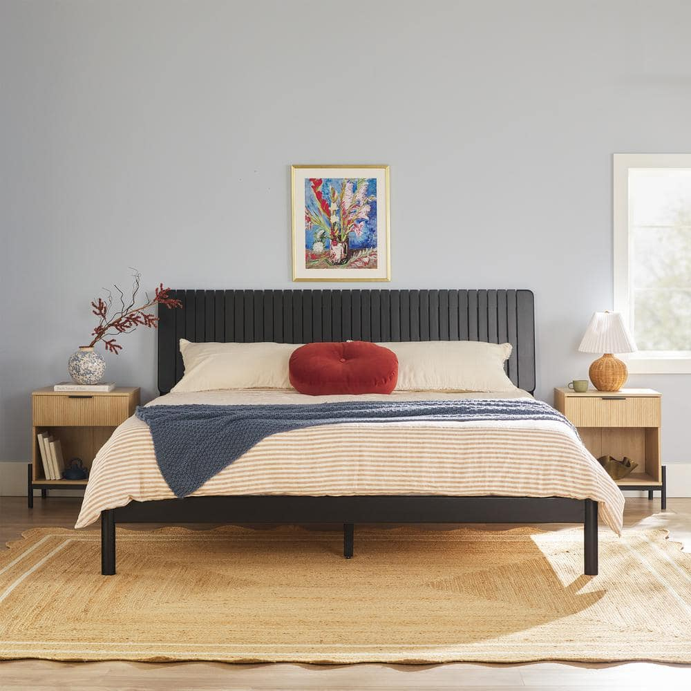 Walker Edison Transitional Solid Wood Platform King Bed - Black