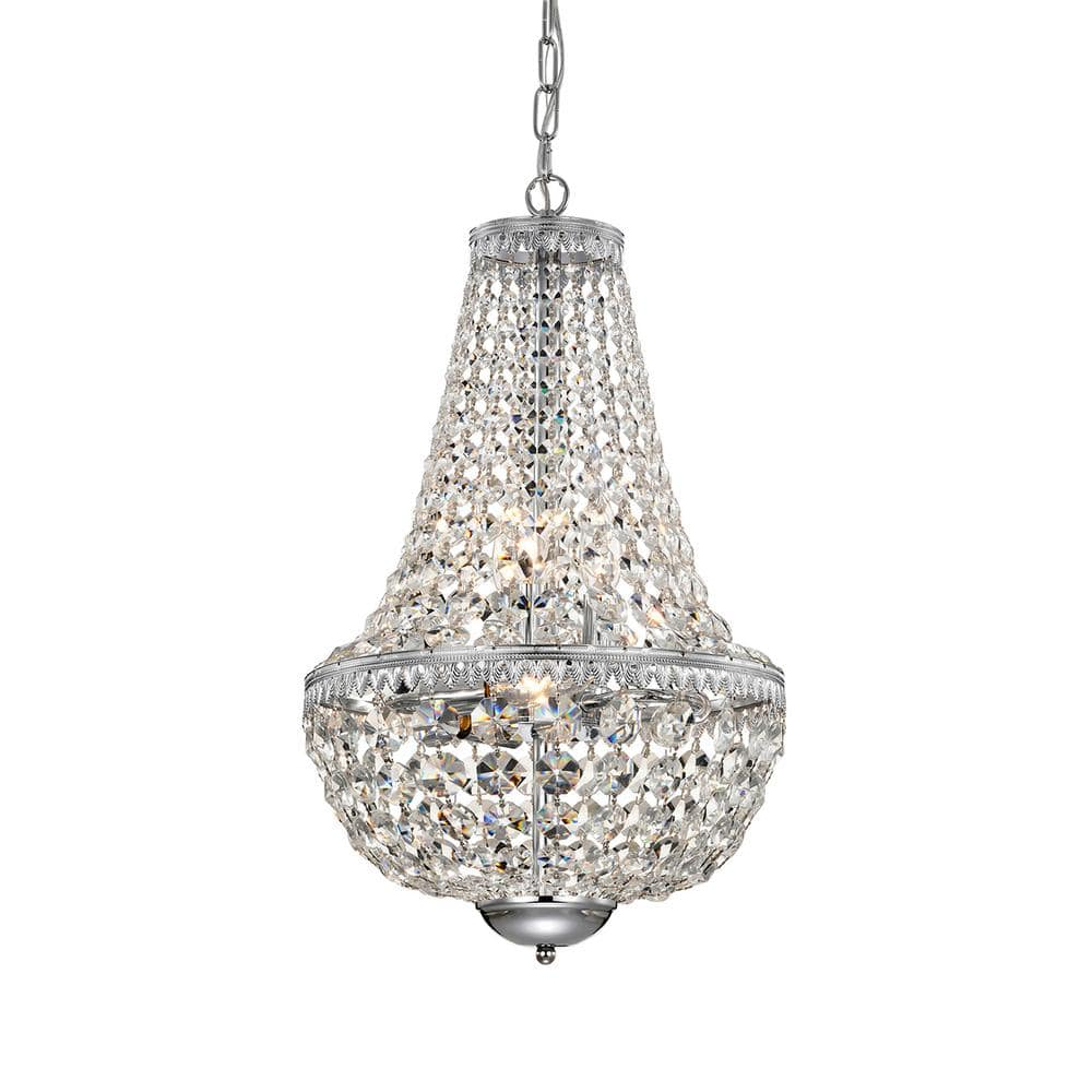 Edvivi 6-Light Chrome Crystal Empire Chandelier Pendant Ceiling Fixture | Glam Lighting