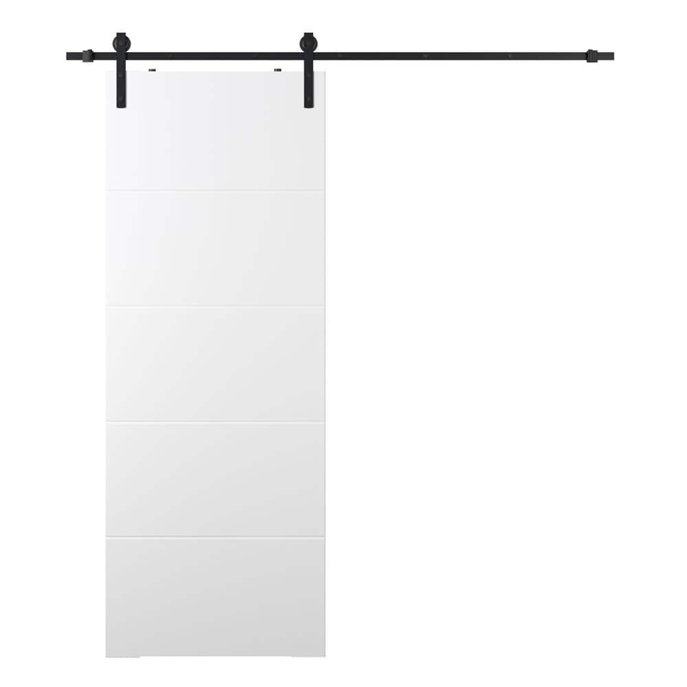 Polar White Solid Composite Barn Door Kit with Black Hardware