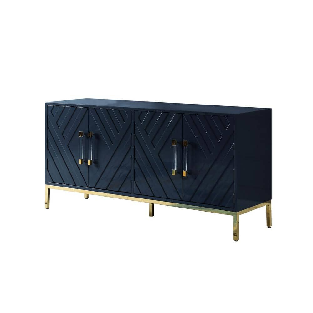 Best Master Furniture Junior 64" Transitional Wood Sideboard in Navy/Gold Plated