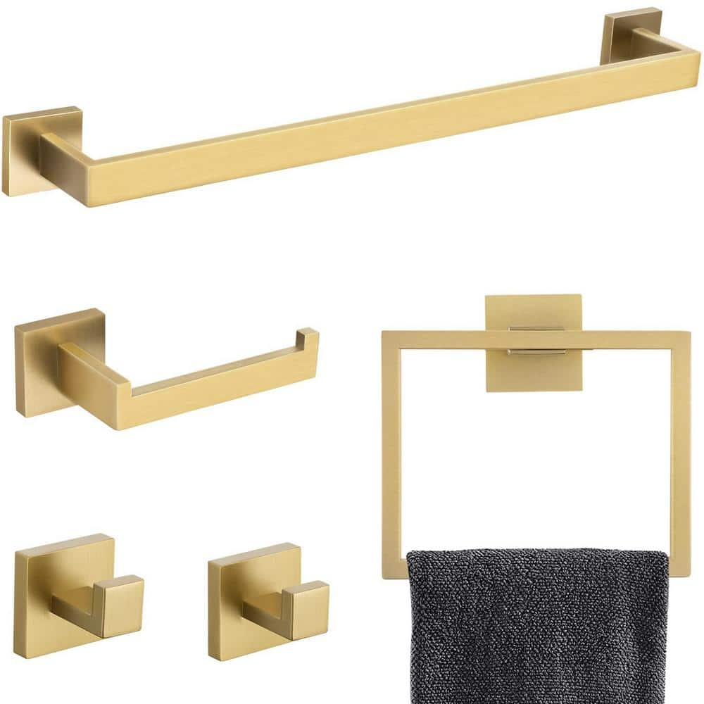 YACVCL 5 Pieces Brushed Gold Towel Bar Set Bathroom Hardware Set Towel Holder Set for Bathroom, 23.8 Inch Bathroom Accessories Set Stainless Steel Wall Mounted