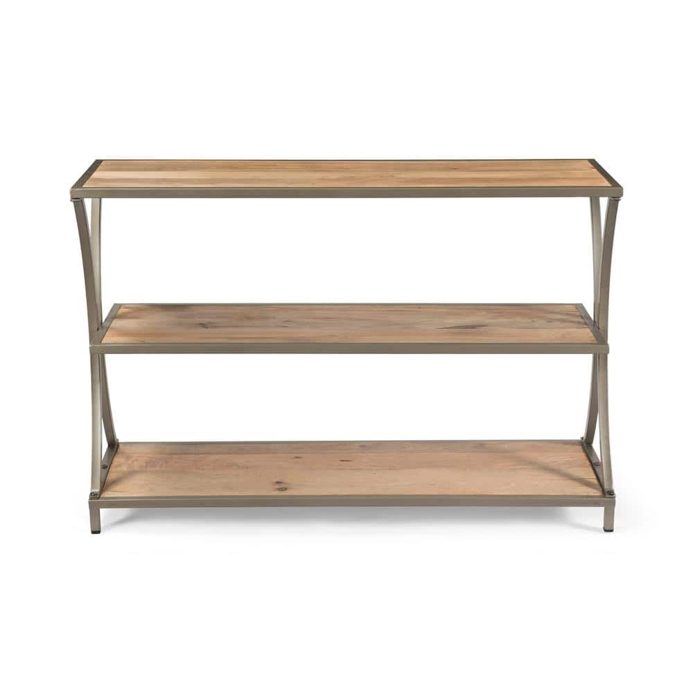 Noble House Ayaan Modern Industrial Handcrafted Mango Wood Console Table, Natural Finish and Silver