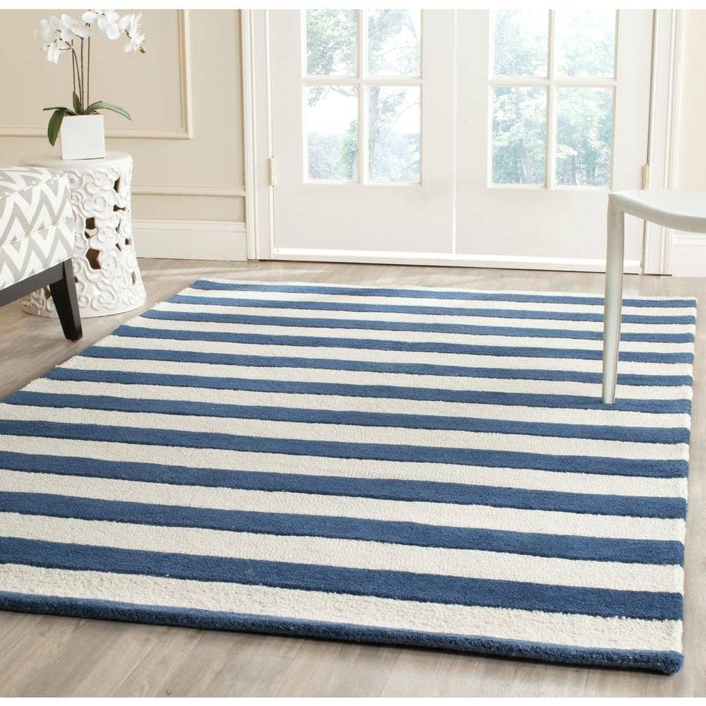 SAFAVIEH Cambridge Keaton Striped Wool Area Rug, Navy/Ivory, 4' x 6'