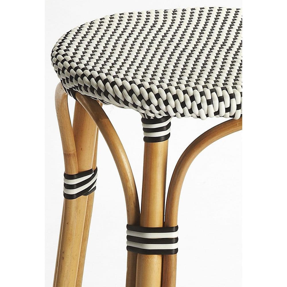 Butler Specialty Rattan Bar Stool Chair in Black With Round Seat & Footrest