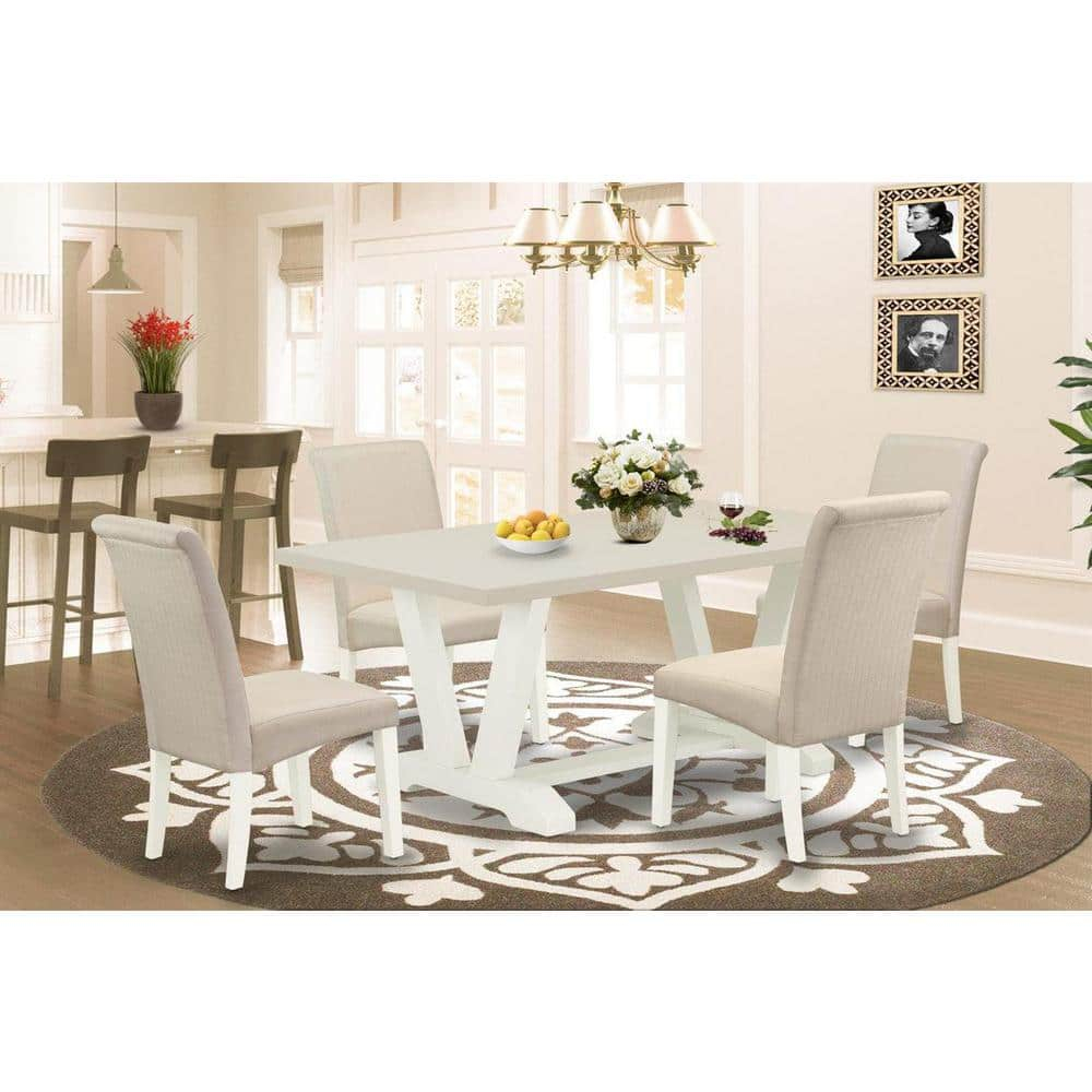East West Furniture V-Style 5-piece Wood Dinette Set in Linen White
