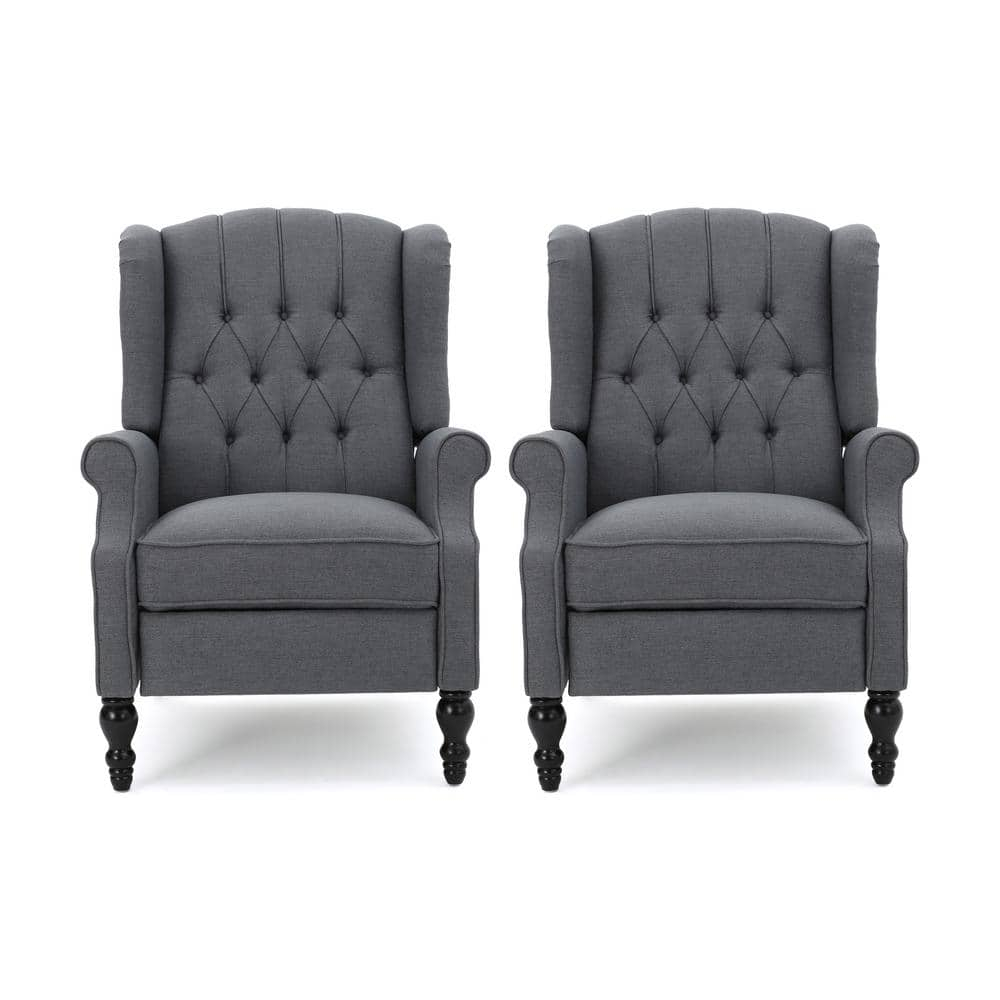 Noble House Walter Wingback Fabric Recliner, Set of 2, Gray