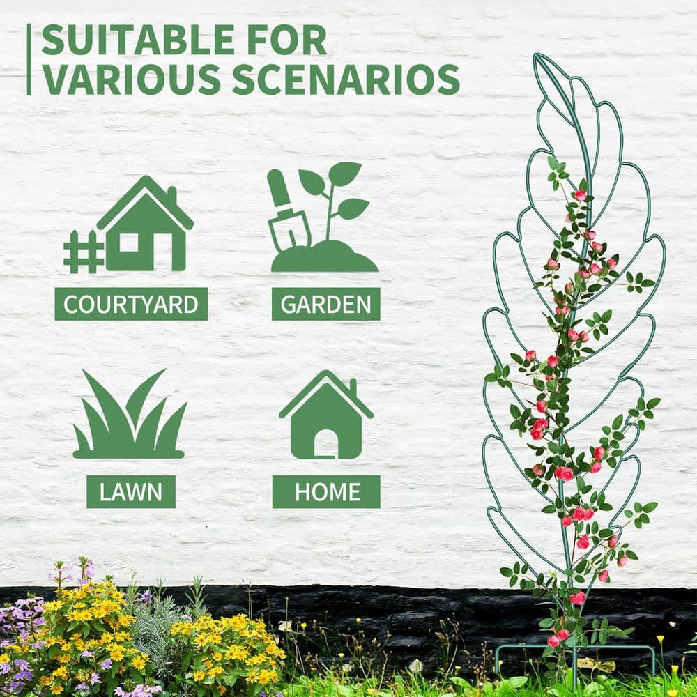 3-Pack Metal Garden Trellis Plant Support Trellis for Climbing Vines Floral Vegetables Metal Trellis (Leaf, Green)