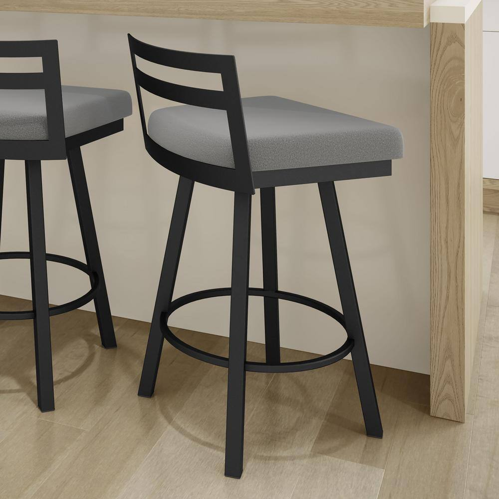 Amisco Derek 30 In. Swivel Bar Stool - Grey Polyester / Black Metal