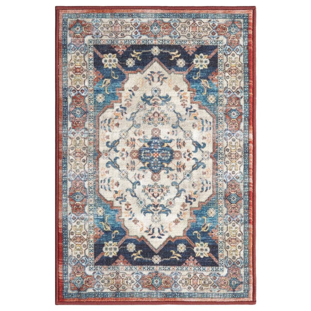 Ocean Medallion Navy 2 ft. x 3 ft. Machine Washable Traditional Indoor Area Rug