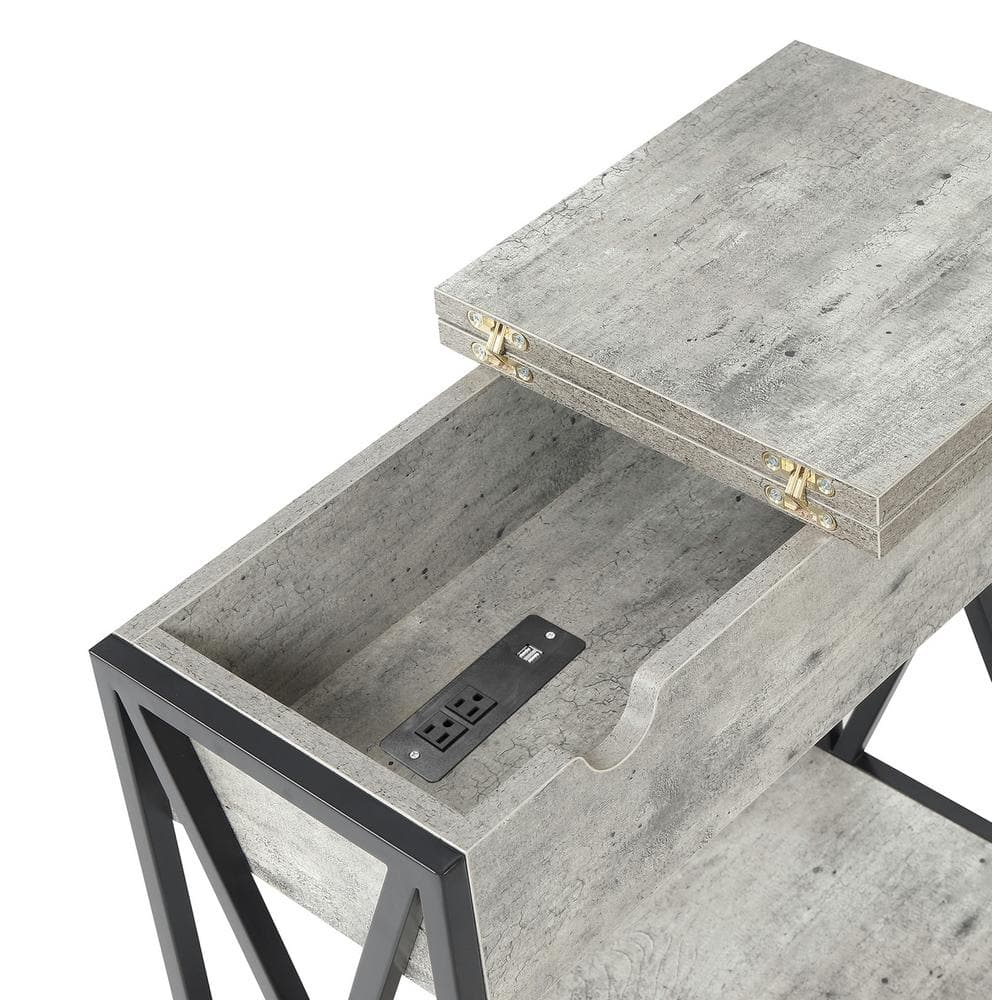 Convenience Concepts Tucson Flip Top End Table with Charging Station and Shelf, Faux Birch/Black